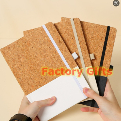 Sustainable Cork Fabric Custom Sticky Note Book With Elastic And Ribbon Pen Holder