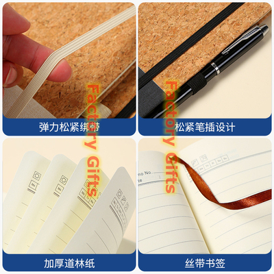Sustainable Cork Fabric Custom Sticky Note Book With Elastic And Ribbon Pen Holder