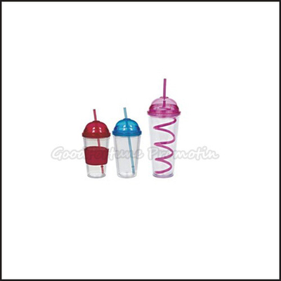 Leakproof Two Layer Promotional Tumbler Cups Plastic Water Cup With Straw 11oz