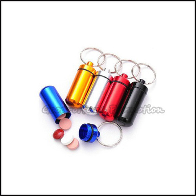 Customed Printed Pill Case Keychain Key Ring Pill Holder Aluminum Alloy